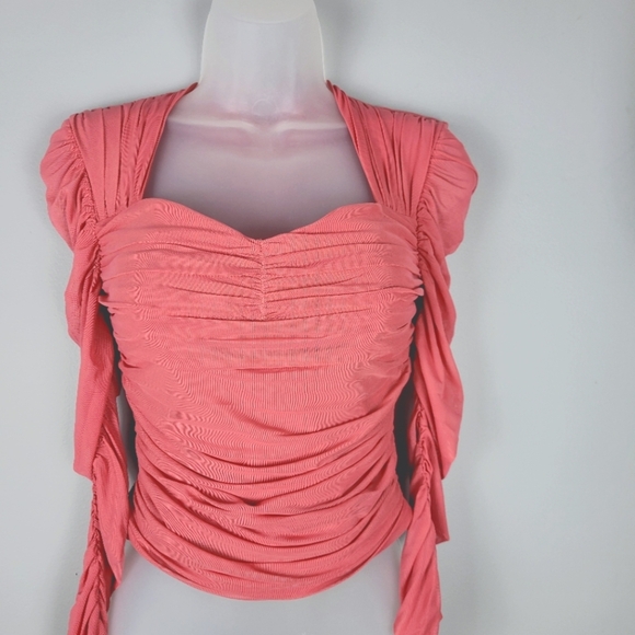 NWT Express Size XS Mesh Ruched Cropped Top - Picture 4 of 7